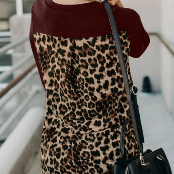 Long Sleeve Leopard Print - Burgendy - Picture 3 of 7